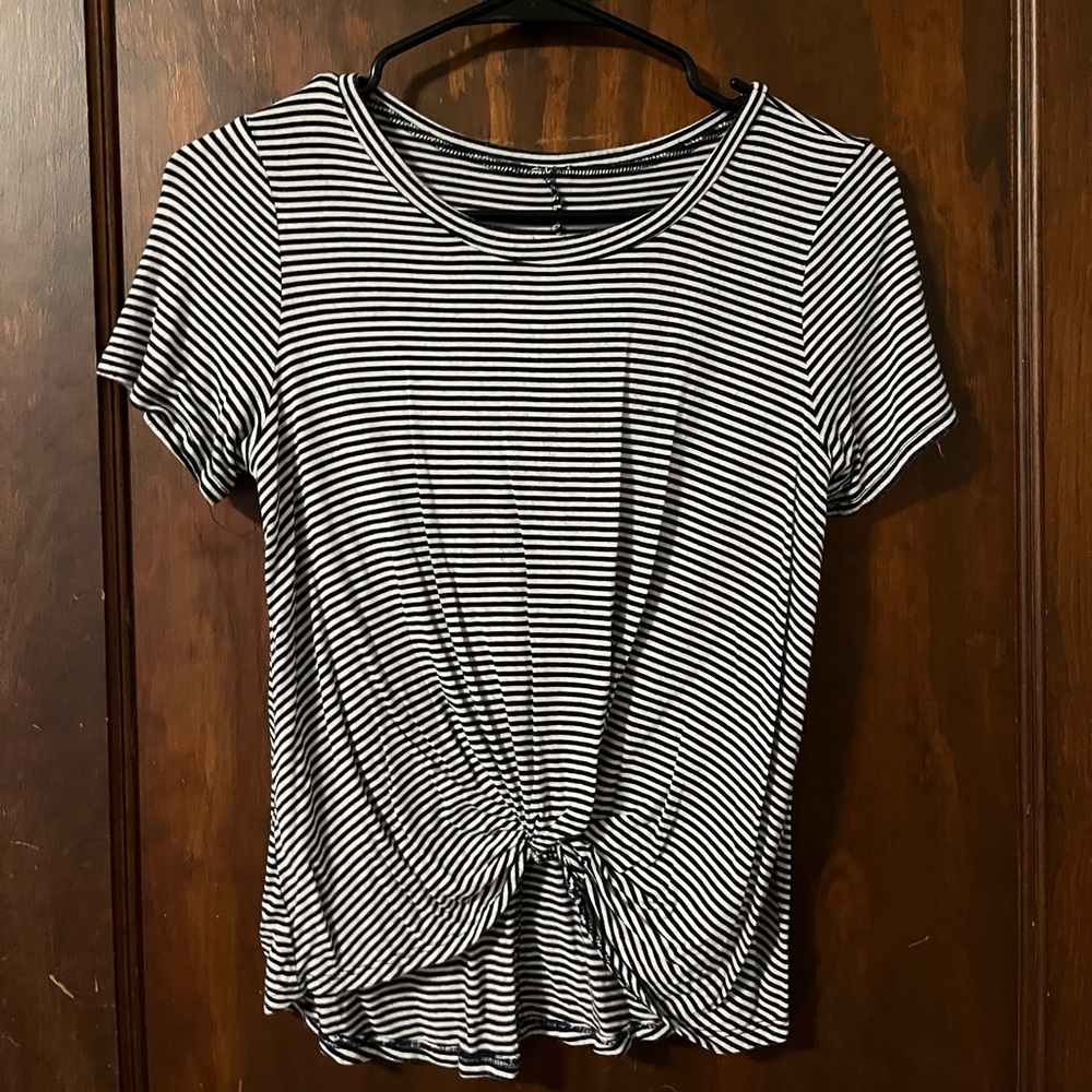 Black and White Striped T-Shirt W/ Front Knot
